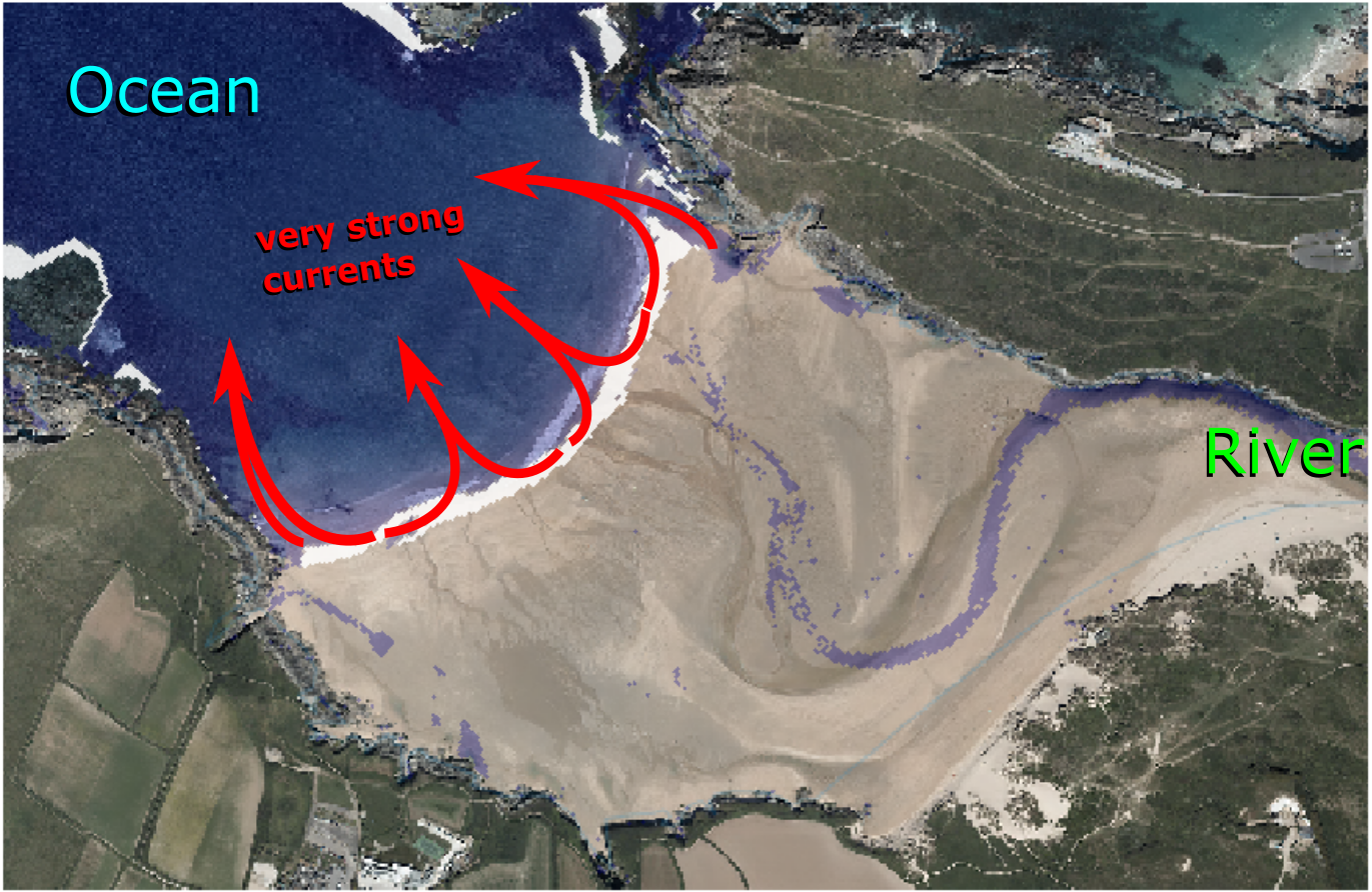 Map of predicted currents at Crantock Beach